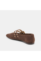 Lavender Baylee Grommet Ballet Flat | Dark Brown Perforated Suede flats