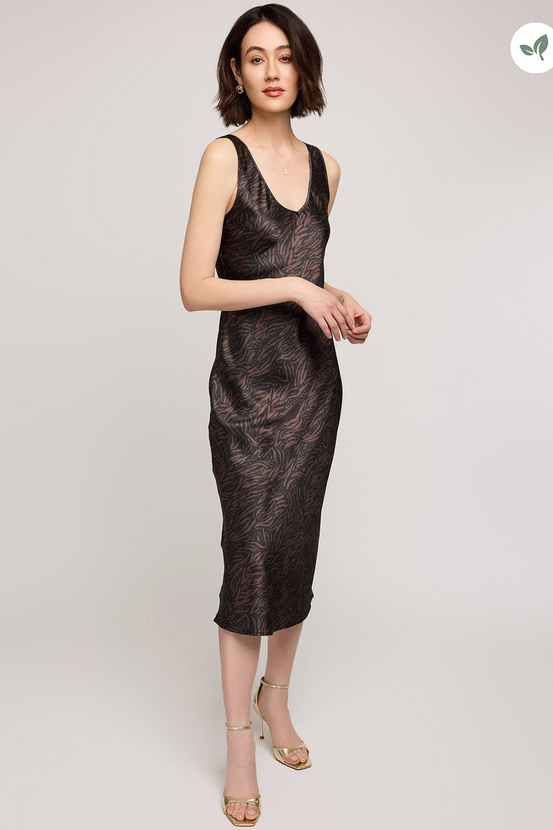 Light Gray Astra Satin Midi Dress in Java Print Midi Dress