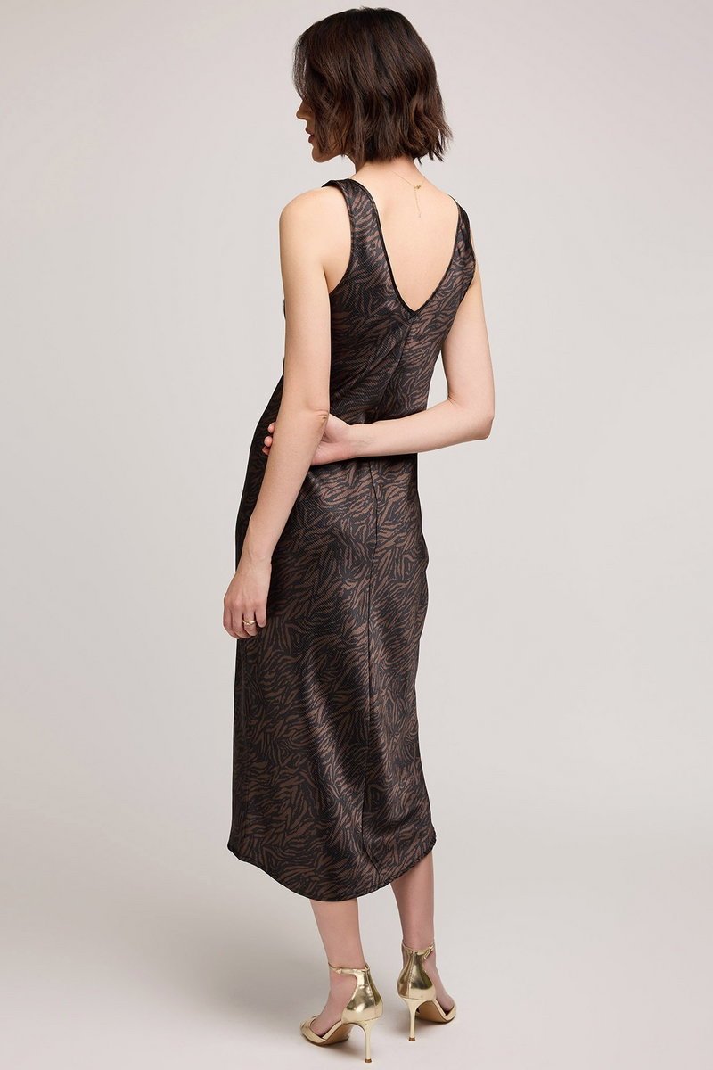 Light Gray Astra Satin Midi Dress in Java Print Midi Dress