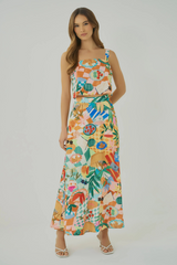 Gray Nemy Skirt in Multi Picnic Park Conversational Midi Skirt