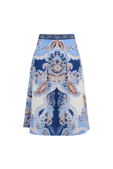 White Smoke Mabel Skirt in Azure Paisley Midi Skirt