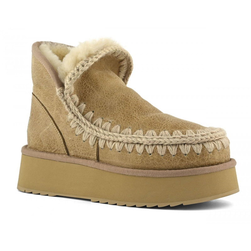 Rosy Brown Mini Eskimo Platform Mou | Crackled Old Beige Boots