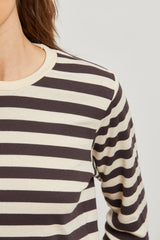 Dark Slate Gray Stef Rib Pullover Sweatshirt in Mocha Stripe Sweatshirt