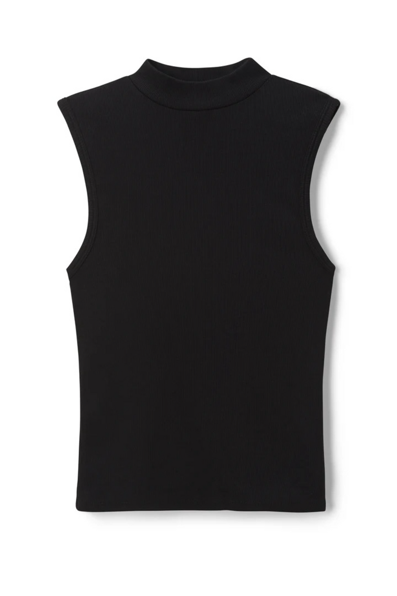 Black Mel Rib Sleeveless Mock Neck Tank Tank
