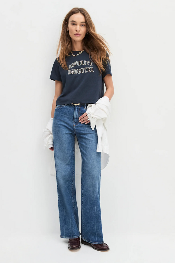 Lavender The Cropped Collegiate Tee | Navy/Burgundy T Shirt
