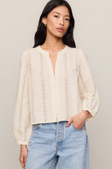 Light Gray Louella Embroidered Button Up Top Top