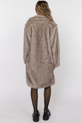 Light Gray Pixie Tipped Vegan Fur Coat in Beige/Brown Coat