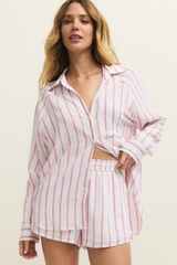 Misty Rose The Perfect Linen Stripe Top Shirts & Tops