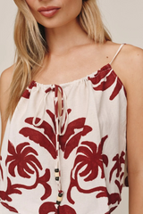 Light Gray Tie Front Cami in Island Damask Print Top
