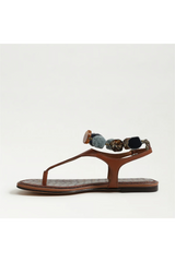 Lavender Canna Thong Flat Sandal | Rich Cognac Leather Sandal