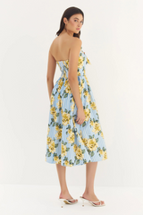 Misty Rose Sommer Dress in Blue/Yellow Multi Striped Rose Midi Dress
