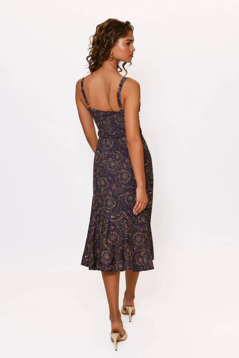 White Smoke Lydia Dress in Navy Multi Speckled Swirls Midi Dress