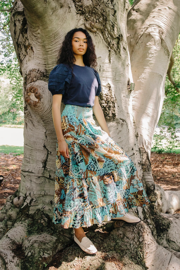 Dark Gray Luelle Skirt in Born To Fly Print Maxi Skirt