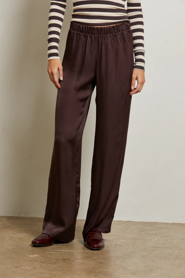 Dark Gray Camile Luxe Satin Straight Leg Pant Pant