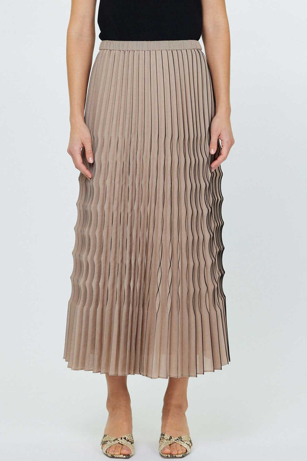 Light Gray Montana Pleated Midi Skirt in Taupe/Black Midi Skirt