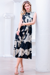Light Gray Hayes Floral Midi Dress in Black/Cream Midi Dress