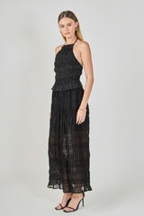 Dark Slate Gray Gathered Chiffon Sequins Halter Top Top