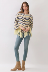 Light Gray Harvest Fringe Poncho poncho