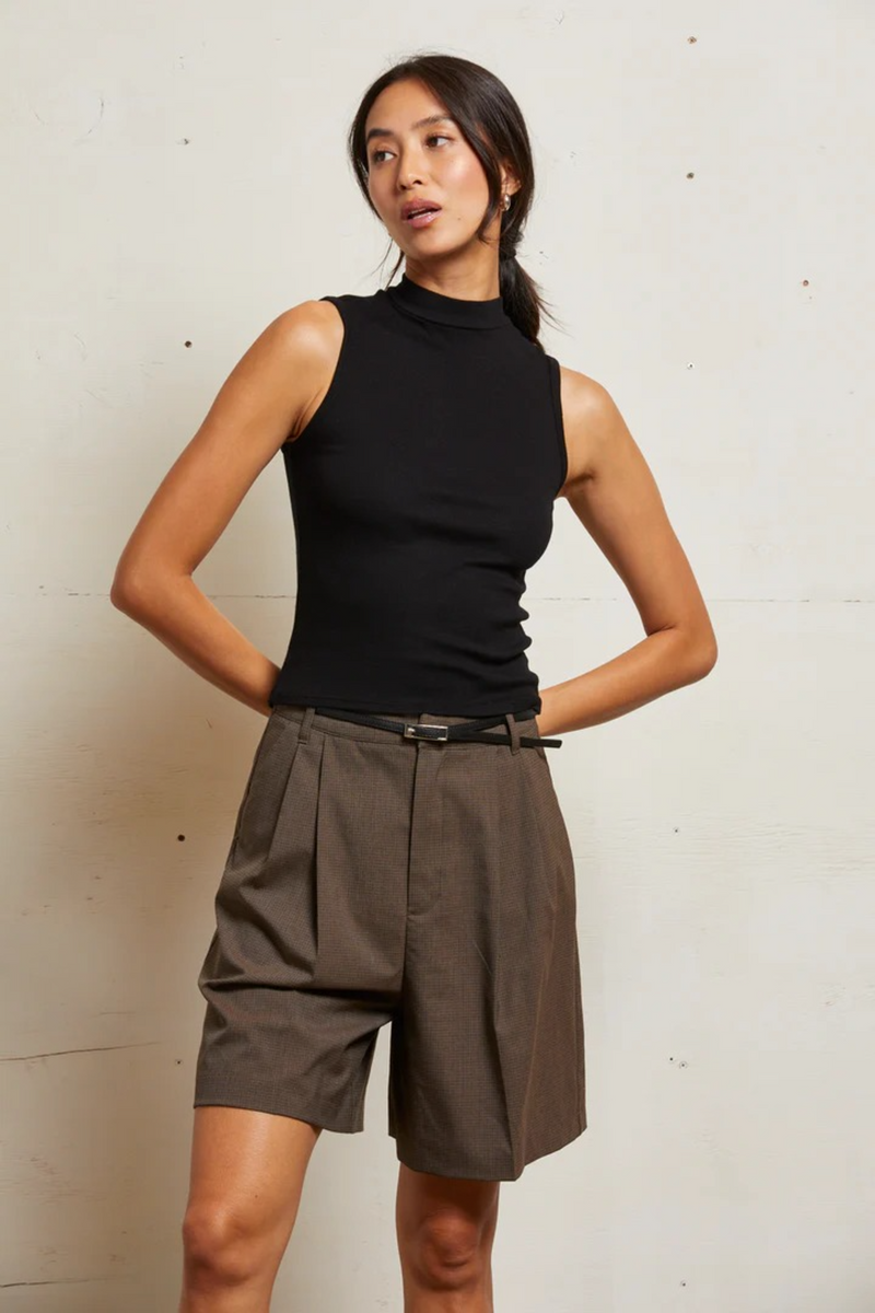 Dark Slate Gray Mel Rib Sleeveless Mock Neck Tank Tank
