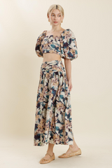 Light Gray Mayers Shirred Floral Maxi Skirt Maxi Skirt