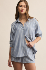 Light Gray River Plaid Button Up Top