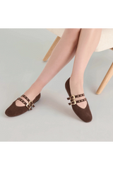 Gray Baylee Grommet Ballet Flat | Dark Brown Perforated Suede flats