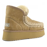 Dark Khaki Mini Eskimo Platform Mou | Crackled Old Beige Boots
