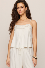Light Gray Lillie Embroidered Woven Tank Tank
