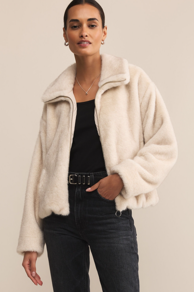 Light Gray Amethyst Faux Fur Jacket Jacket