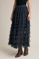 Light Gray The Fireside Plaid Ruffle Maxi Skirt Maxi Skirt