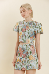 Light Gray Tea for Two Floral Jacquard Mini Skirt Mini Skirt