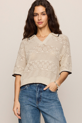 Gray Denman Crochet Polo Sweater Sweater