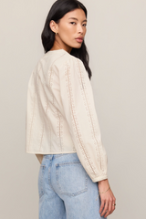Light Gray Louella Embroidered Button Up Top Top