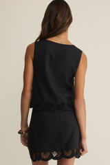 Black Charlene Embroidered Linen Top Top