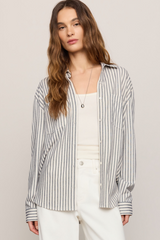 Light Gray Reese Button Up Stripe Top Shirt
