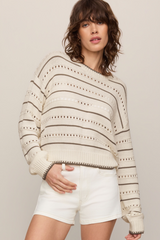 Light Gray Darby Stripe Pointelle Sweater Sweater