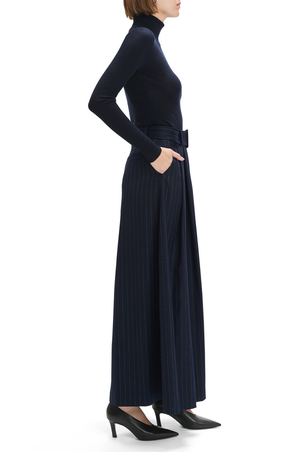Black The Gabby Skirt in Navy Pinstripe Maxi Skirt
