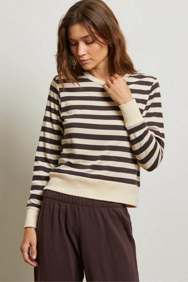 Dark Slate Gray Stef Rib Pullover Sweatshirt in Mocha Stripe Sweatshirt