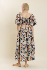 Light Gray Mayers Shirred Floral Crop Top Top