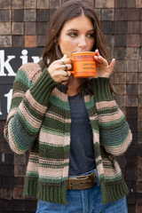 Dark Slate Gray Inez Chunky Cardigan in Waxed Loden Stripe Cardigan
