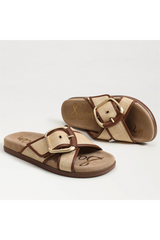 Lavender Darla Multi Buckle Slide Sandal | Bleached Beechwood Faux Raffia Sandal