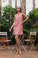 Boucle Sleeveless Mini Dress w/Gold Buttons