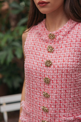 Boucle Sleeveless Mini Dress w/Gold Buttons