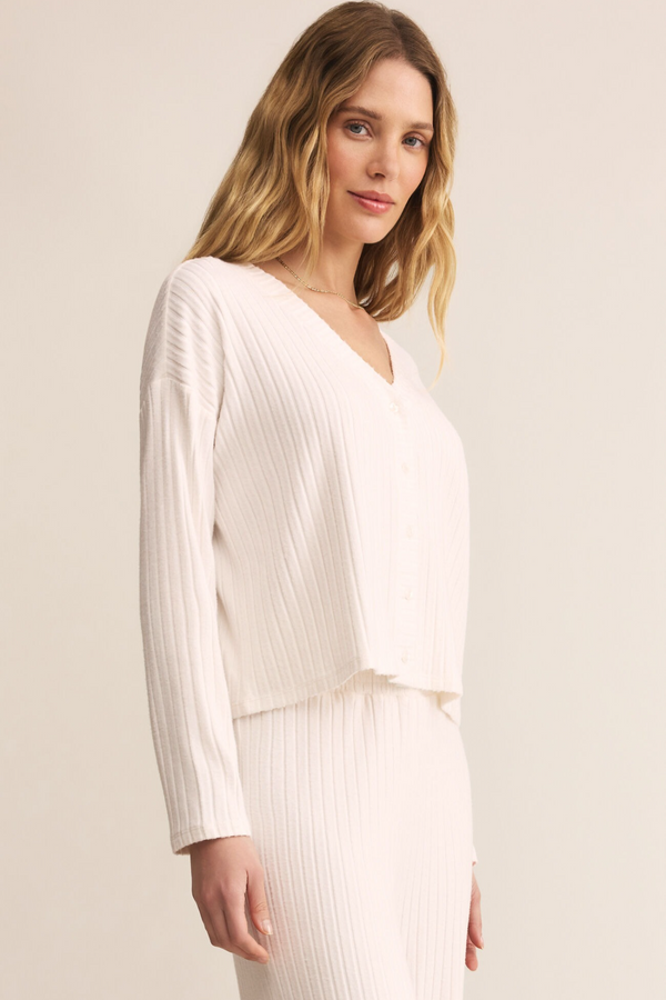 Antique White Mara Silky Rib Cardigan Sweater