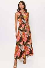Sienna Vela Dress in Brown Vintage Upholstery Floral Maxi Dress