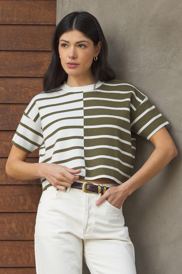 Dim Gray Mina Tee in Thyme Combo Tee