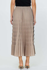 Light Gray Montana Pleated Midi Skirt in Taupe/Black Midi Skirt