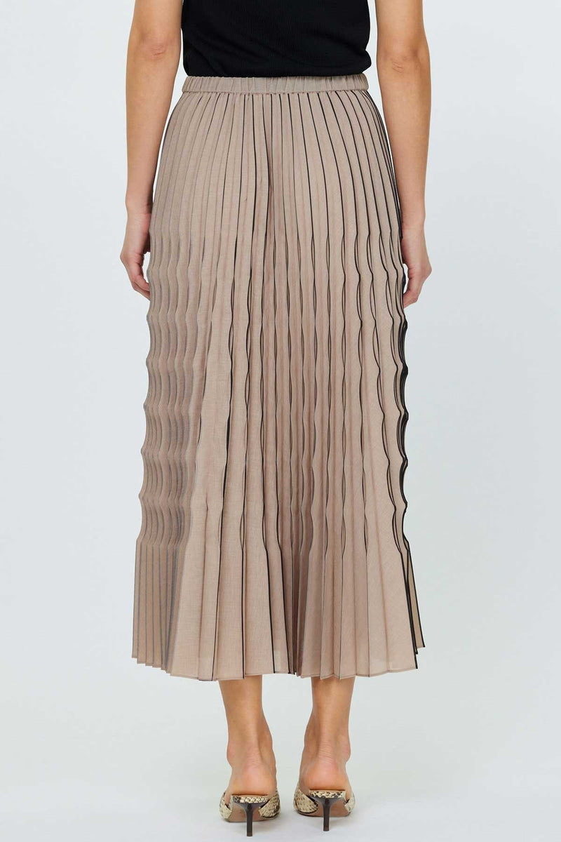 Light Gray Montana Pleated Midi Skirt in Taupe/Black Midi Skirt