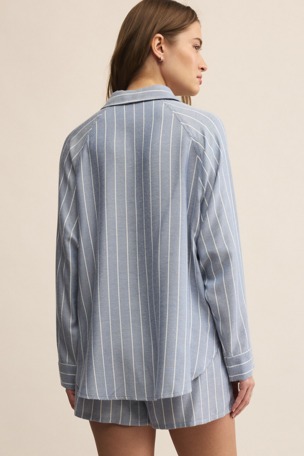 Light Gray River Plaid Button Up Top