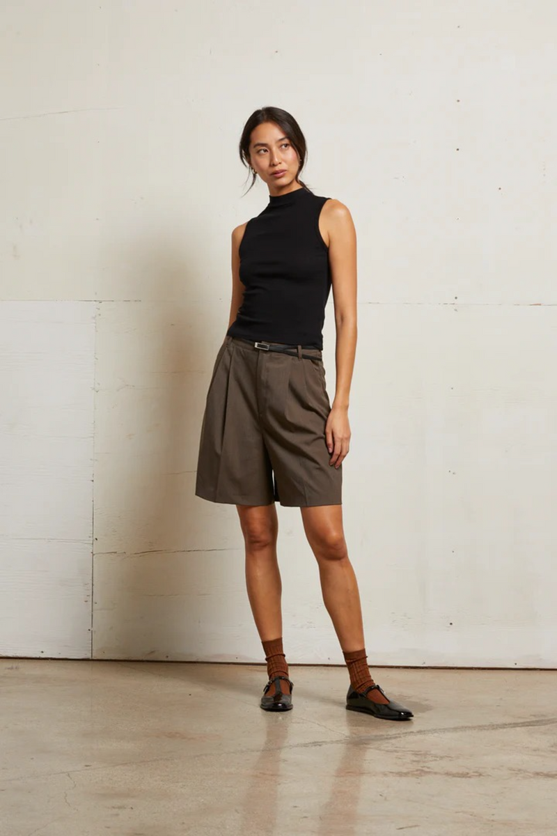 Gray Mel Rib Sleeveless Mock Neck Tank Tank